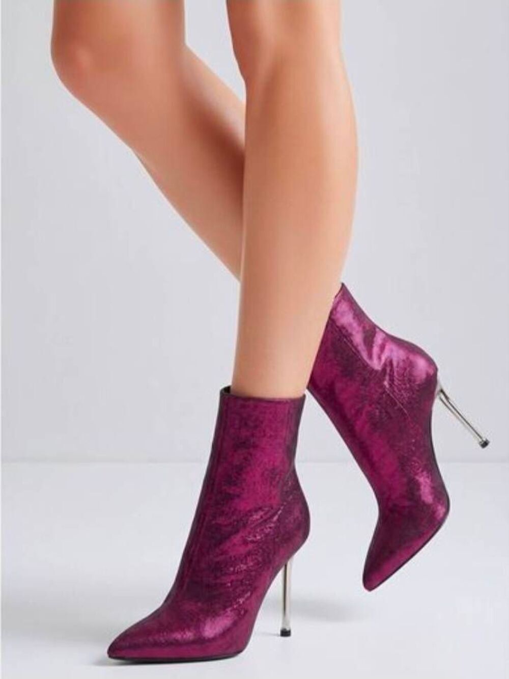 🔥NWT Nine West Iridescent Fuchsia Tryin Silver Stiletto Bootie Shoes Size 7